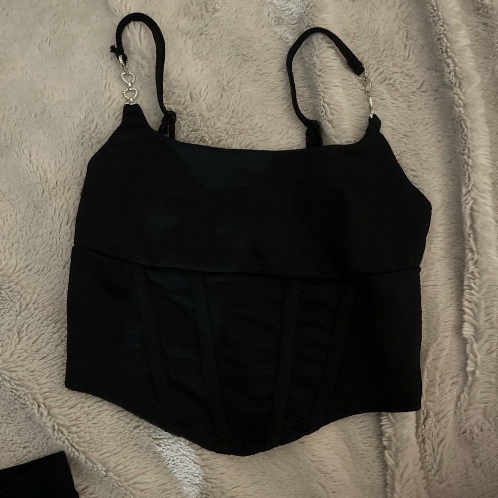 Black Corset Style Top with Chain Straps